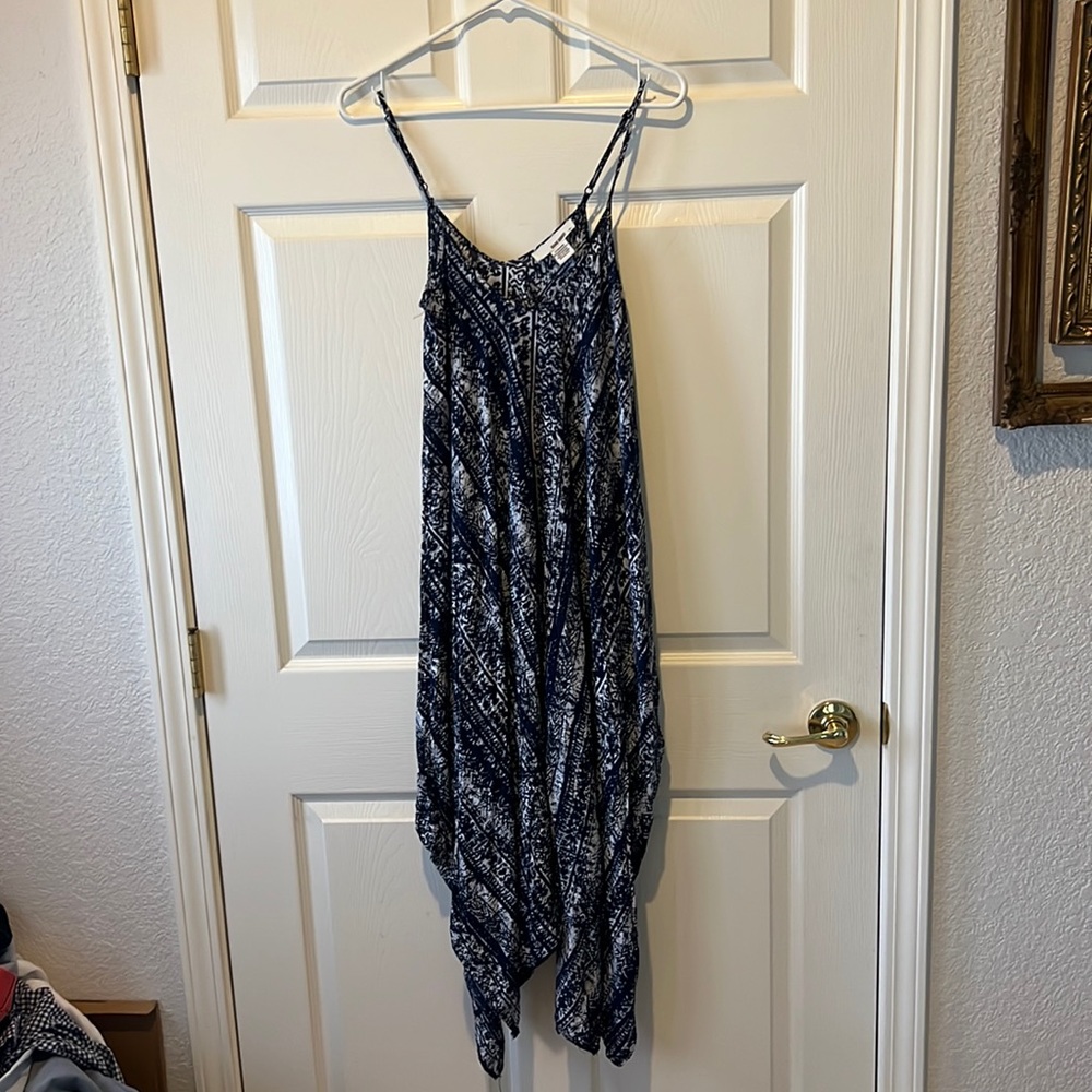 San Souci Blue and White Dress‎ with Harem & Handkerchief Bottom, Sz Medium